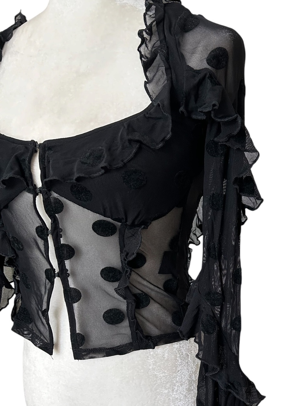 House of Harlow 1960 Eugenia black sheer top - Velvet polka dots - Small - Picture 3 of 9